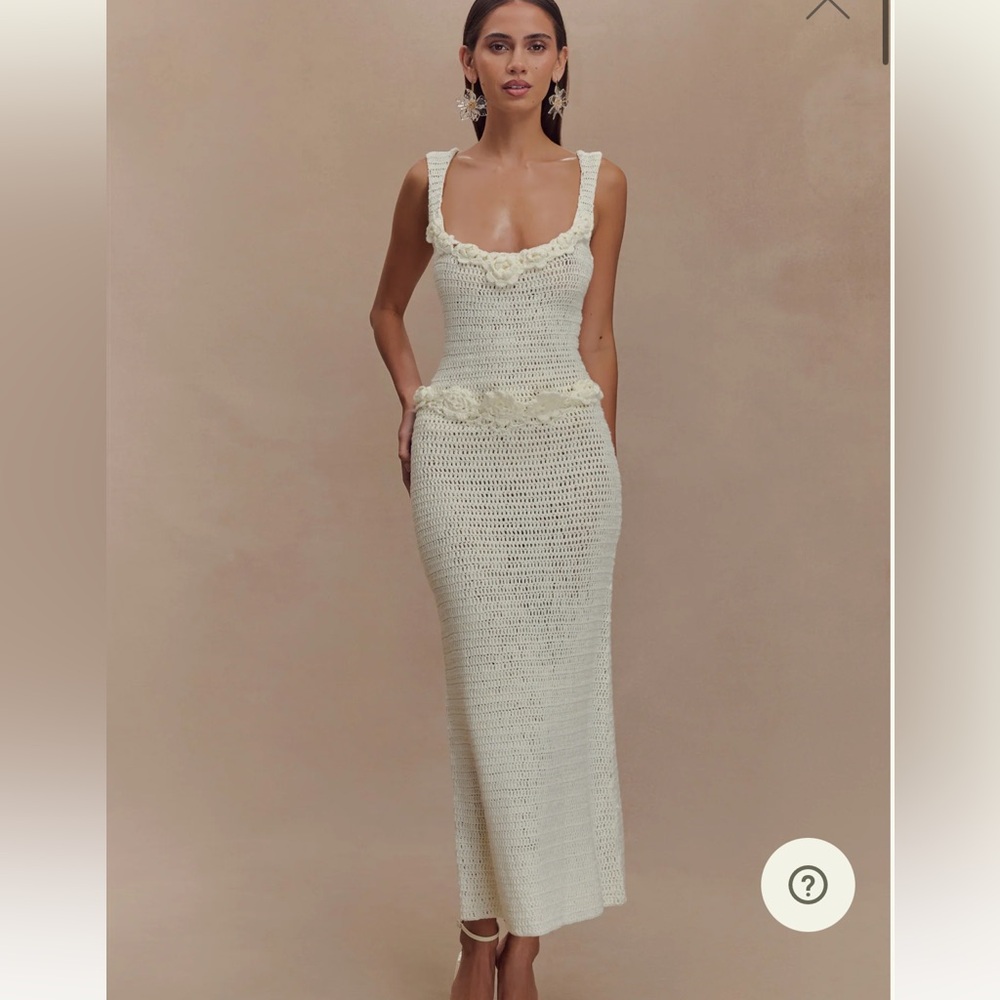 Meshki Teagan Floral Hand Cream Crochet Midi Dress Small
